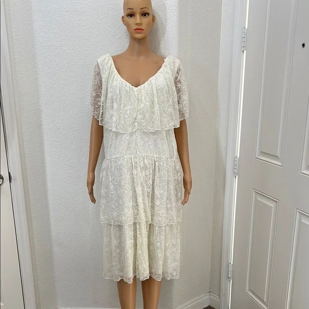 Avenue Cream Ruffled Tiered Midi Dress